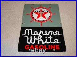 Vintage 1963 Texaco Marine White Gasoline 12 X8 Porcelain Metal Small Oil Sign