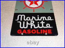 Vintage 1963 Texaco Marine White Gasoline 12 X8 Porcelain Metal Small Oil Sign