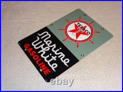 Vintage 1963 Texaco Marine White Gasoline 12 X8 Porcelain Metal Small Oil Sign