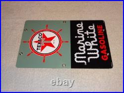 Vintage 1963 Texaco Marine White Gasoline 12 X8 Porcelain Metal Small Oil Sign