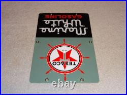 Vintage 1963 Texaco Marine White Gasoline 12 X8 Porcelain Metal Small Oil Sign