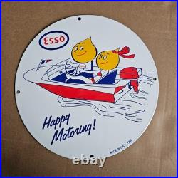 Vintage 1964 Esso Boy Girl Sh Old Us Gasoline Oil Gas Pump Enamel Porcelain Sign