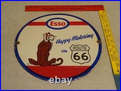 Vintage 1964 Happy Motoring Esso Tiger In Your Gas Tank Route 66 Porcelain Sign