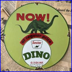 Vintage 1964 Sinclair Gasolinedino Gas Oil Pump 12 Inchporcelain Enamel Sign