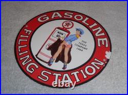 Vintage 1964 Texaco Filling Station Gasoline Pump Woman Porcelain Metal Oil Sign