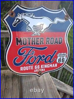 Vintage 1967 Dated Mother Road Ford Route 66 Porcelain Gas Oil Advertising Sign