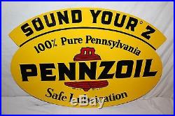 Vintage 1968 Pennzoil Sound Your Z Motor Oil Gas Station 2 Sided 31 Metal Sign