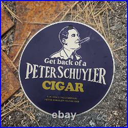 Vintage 1968 Peter-schuyler Cigar Porcelain Gas Oil 4.5 Sign