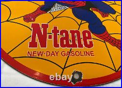 Vintage 1968 Spider Man Ntane Conoco Gasoline 12 Porcelain Metal Comic Oil Sign