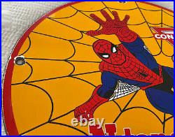 Vintage 1968 Spider Man Ntane Conoco Gasoline 12 Porcelain Metal Comic Oil Sign