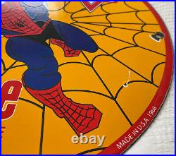 Vintage 1968 Spider Man Ntane Conoco Gasoline 12 Porcelain Metal Comic Oil Sign