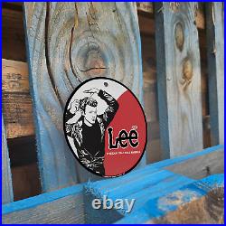 Vintage 1969 Lee Jeans Porcelain Gas Oil 4.5 Sign