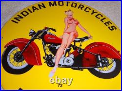 Vintage 1972 Indian Motorcycles Ride The Best +woman 11 3/4 Porcelain Gas Sign