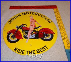 Vintage 1972 Indian Motorcycles Ride The Best +woman 11 3/4 Porcelain Gas Sign Vintage 1972 Indian Motorcycles Ride The Best +woman 11 3/4 Porcelain Gas Sign