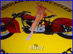 Vintage 1972 Indian Motorcycles Ride The Best +woman 11 3/4 Porcelain Gas Sign