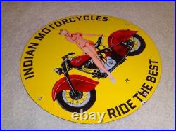 Vintage 1972 Indian Motorcycles Ride The Best +woman 11 3/4 Porcelain Gas Sign