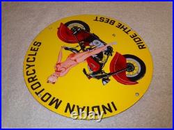 Vintage 1972 Indian Motorcycles Ride The Best +woman 11 3/4 Porcelain Gas Sign