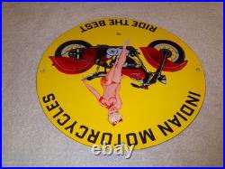Vintage 1972 Indian Motorcycles Ride The Best +woman 11 3/4 Porcelain Gas Sign