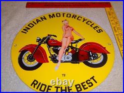 Vintage 1972 Indian Motorcycles Ride The Best +woman 11 3/4 Porcelain Gas Sign