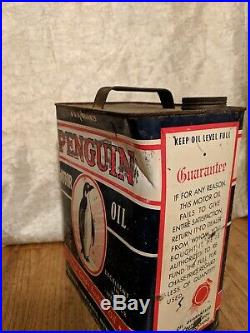 Vintage 2 Gallon Penguin Motor Oil Can RARE