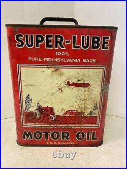 Vintage 2 Gallon Super-Lube Motor Oil Can