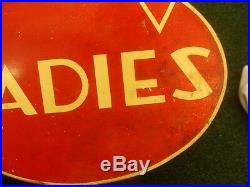Vintage 2-sided Conoco Gas Oil Ladies Tin Restroom flange Sign red & white