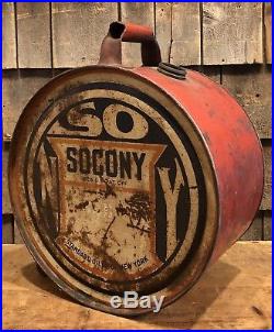 Vintage 20s-30s Original SOCONY Motor Oil Standard Oil 5 Gallon Rocker Can