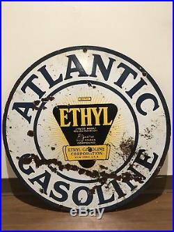 Vintage 30 Atlantic Gasoline DSP Sign Porcelain Gas Oil Man Cave Hot Rod Ethyl