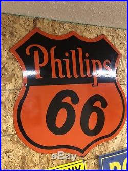 Vintage 30 DSP Phillips 66 Shield Gasoline Porcelain Sign Oil And Gas