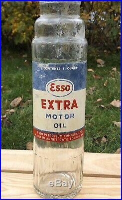 Vintage 30s 100% Original ESSO EXTRA Motor Oil Gas Station Quart Glass Bottle