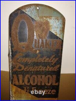Vintage 30s/40s Quaker Brand Anti-Freeze Metal Wall Thermometer Sign, 39x8, Works