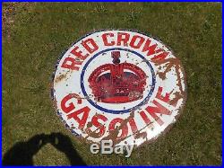 Vintage 42 Porcelain RED CROWN GAS STATION GASOLINE OIL Advertising SIGN