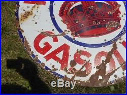 Vintage 42 Porcelain RED CROWN GAS STATION GASOLINE OIL Advertising SIGN