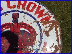 Vintage 42 Porcelain RED CROWN GAS STATION GASOLINE OIL Advertising SIGN