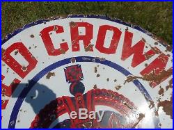 Vintage 42 Porcelain RED CROWN GAS STATION GASOLINE OIL Advertising SIGN