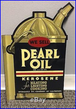 Vintage'47 Original Pearl Oil Kerosene Double Sided Flange Sign Not Porcelain