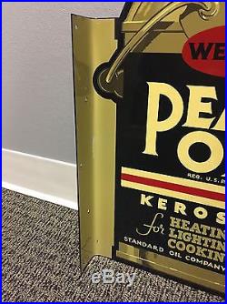 Vintage'47 Original Pearl Oil Kerosene Double Sided Flange Sign Not Porcelain