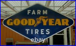 Vintage 48 x 25 Porcelain 1940s Goodyear Farm Tires Sign, Gas Oil, John Deere