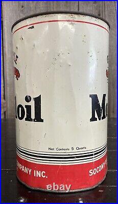 Vintage 5 Qt Gargoyle Mobiloil Motor Oil Tin Can Gas Service Station Advertising