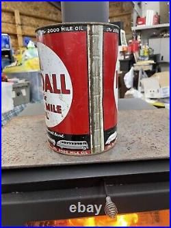 Vintage 5 Qt Kendall 2000 Mile Motor Oil Tin Can Gas Station Advertising