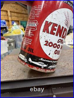 Vintage 5 Qt Kendall 2000 Mile Motor Oil Tin Can Gas Station Advertising