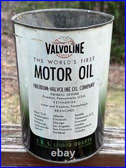 Vintage 5 Qt VALVOLINE Worlds First Motor Oil Tin Can Gas Service Station Sign