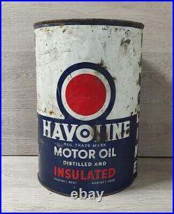 Vintage 5 Quart Havoline Texas Oil Motor Oil Advertising Tin Garage Gas Station