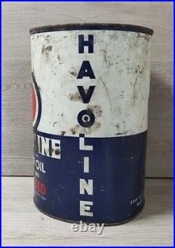 Vintage 5 Quart Havoline Texas Oil Motor Oil Advertising Tin Garage Gas Station