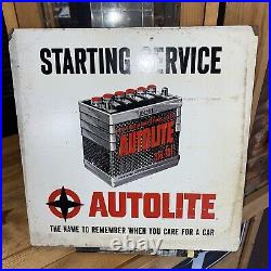 Vintage 50s Original Masonite Sign AUTOLITE Batteries Gas Oil Automobile dealer