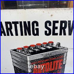 Vintage 50s Original Masonite Sign AUTOLITE Batteries Gas Oil Automobile dealer