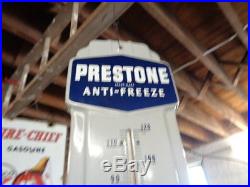 Vintage 50s Original PRESTONE Anti Freeze Thermometer Gas Oil Porcelain Sign 36