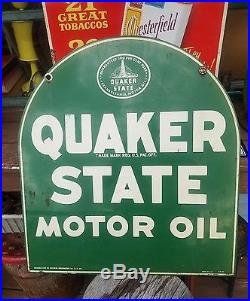 Vintage 59 Quaker State Motor Oil Steel Garage Sign Gas Station Large Green USA