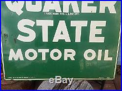 Vintage 59 Quaker State Motor Oil Steel Garage Sign Gas Station Large Green USA