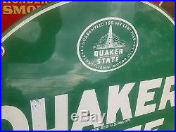 Vintage 59 Quaker State Motor Oil Steel Garage Sign Gas Station Large Green USA